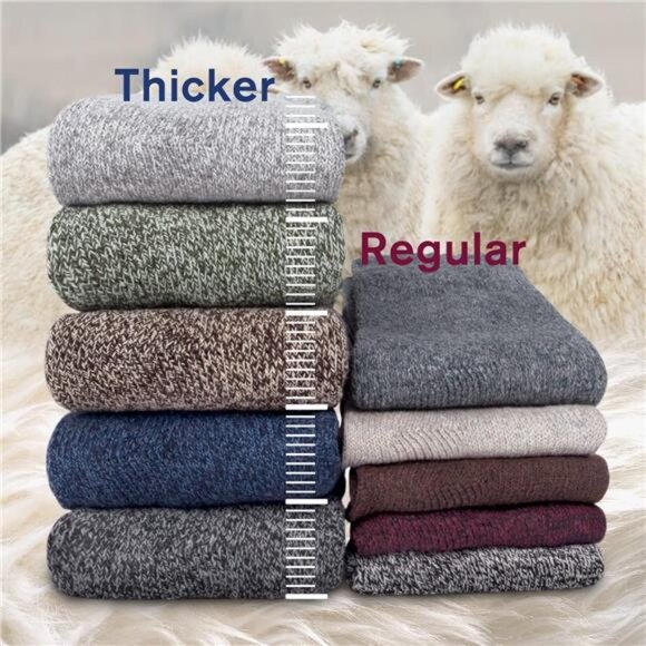 5 Pairs Wool Socks for Women Stocking Stuffers Gifts Winter Warm Hiking - Picture 4 of 6